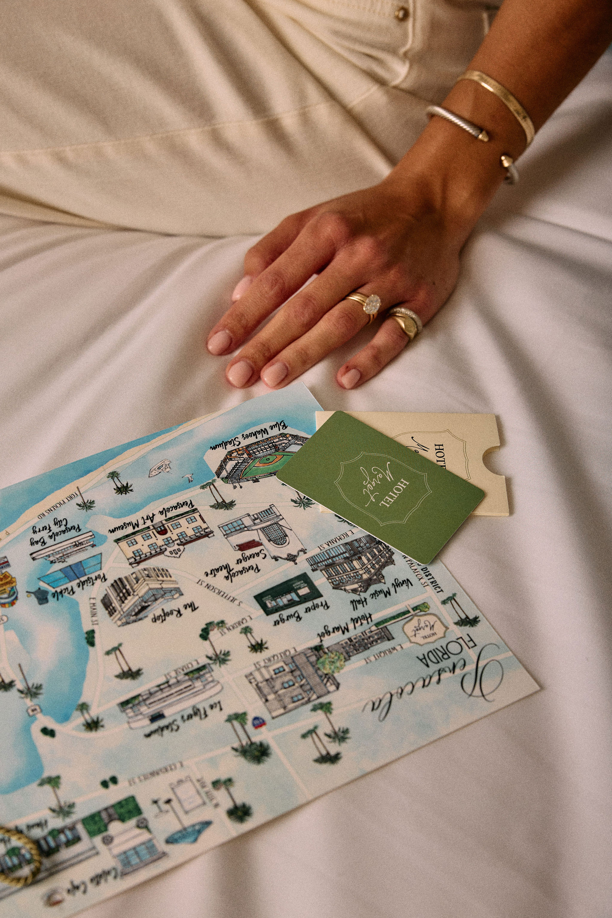 a hand with rings on a map