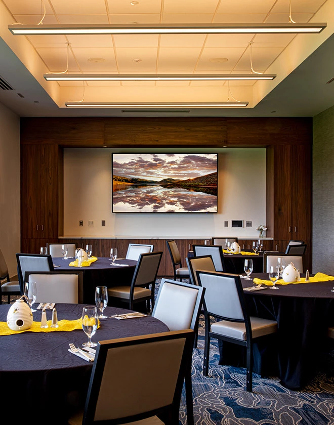 events room with tables and chairs