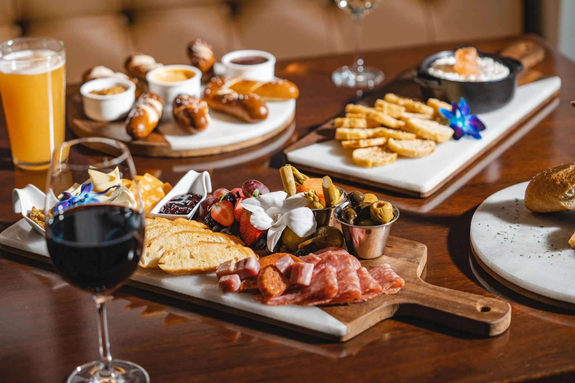 a table with food and wine