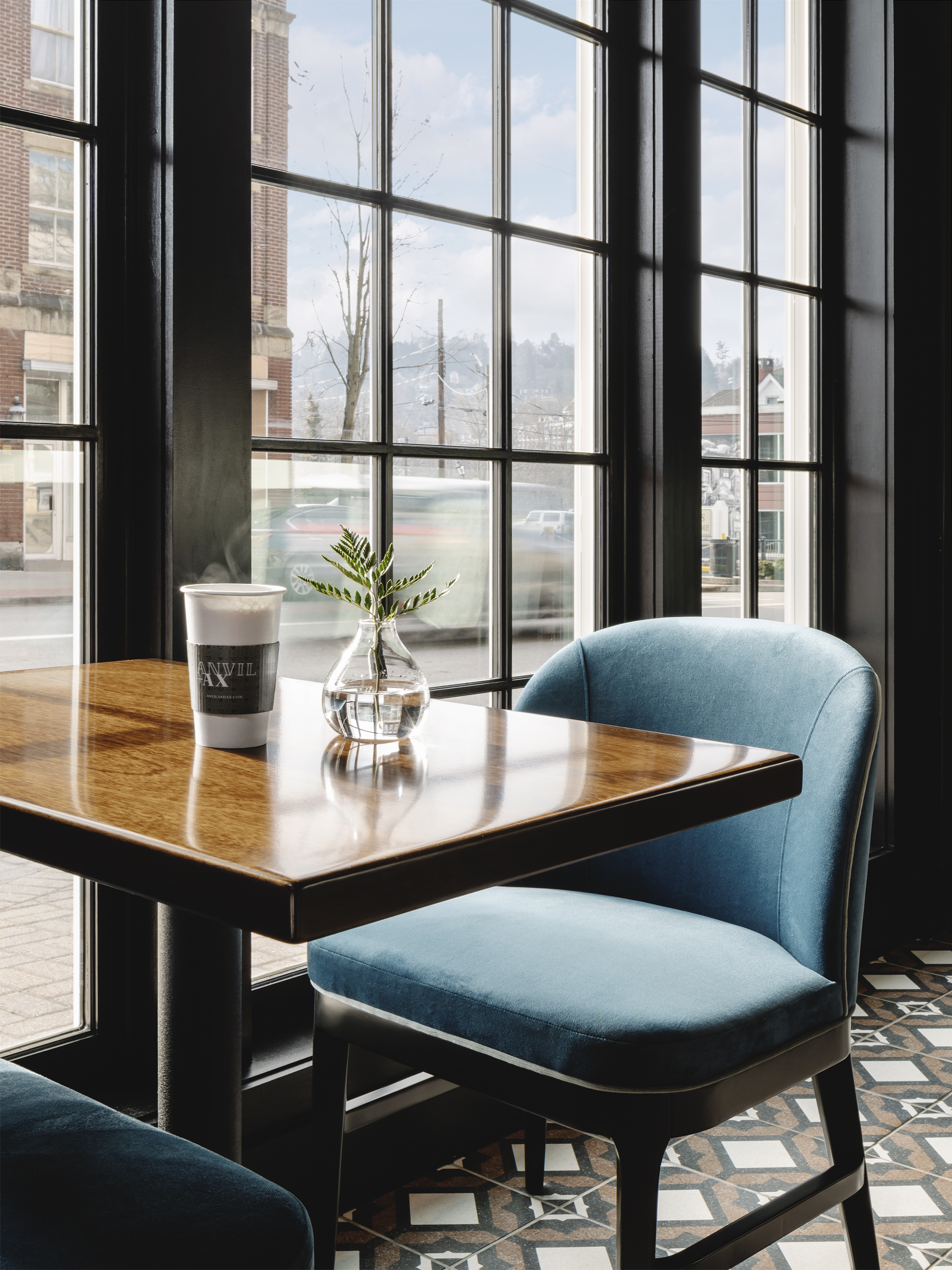 table with coffee and vase