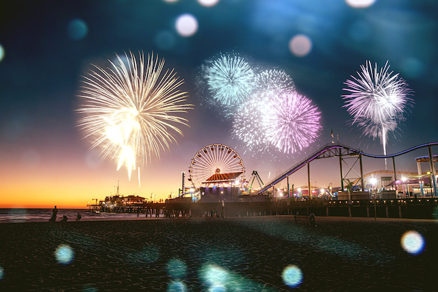fireworks over santa monica pier