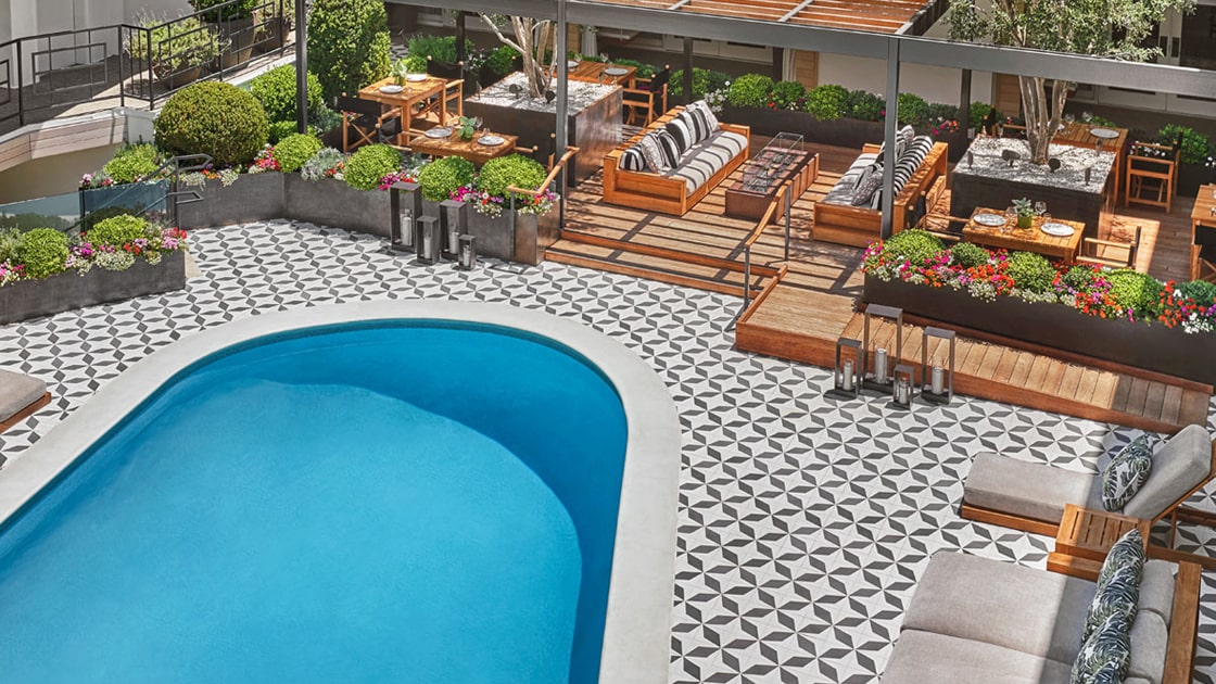 Aerial view of the Veranda pool at a sunny day