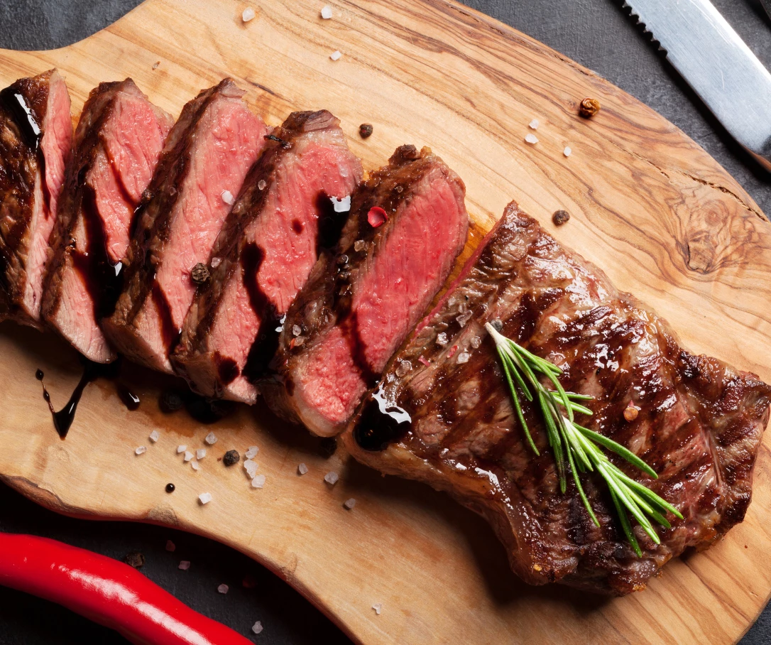 a steak on a cutting board
