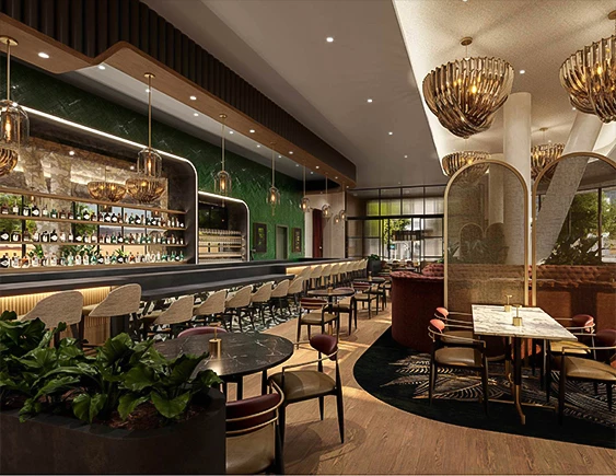 a restaurant with tables and chairs