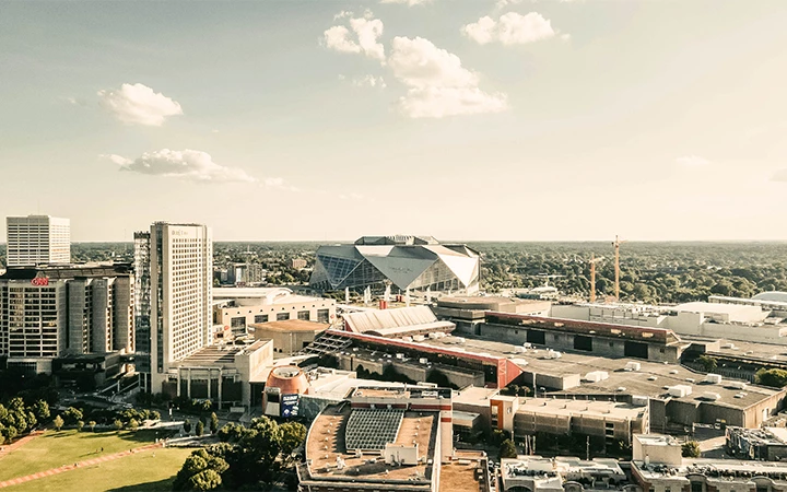 a large city with buildings and trees