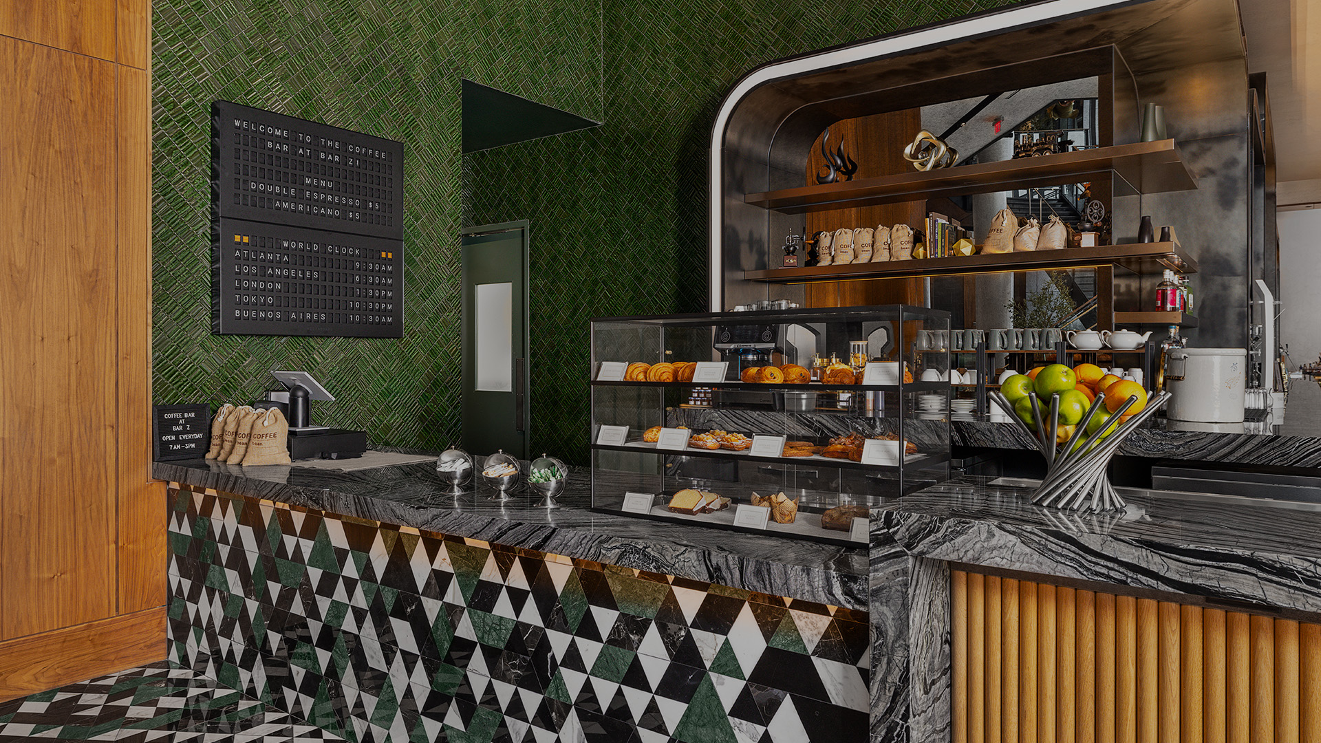 a counter with food on it