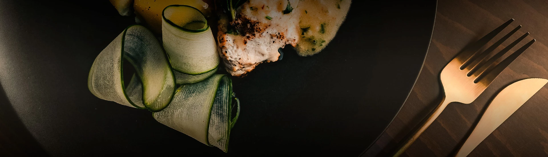 food on a black surface