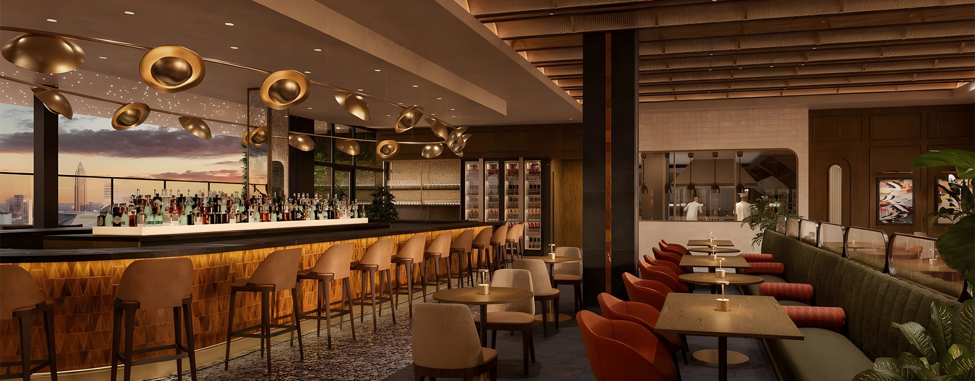 a room with tables and chairs