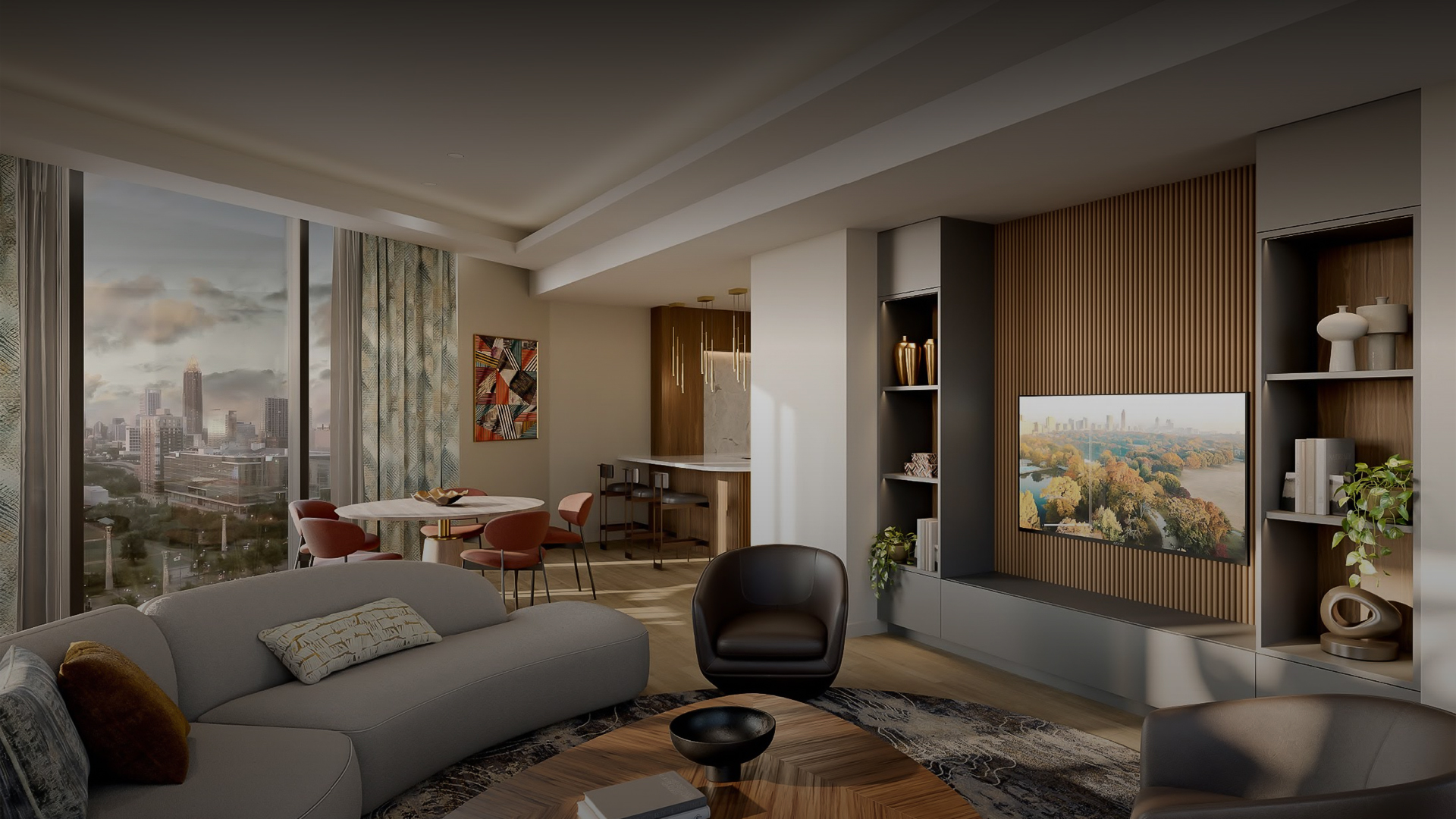 a living room with a couch and a tv