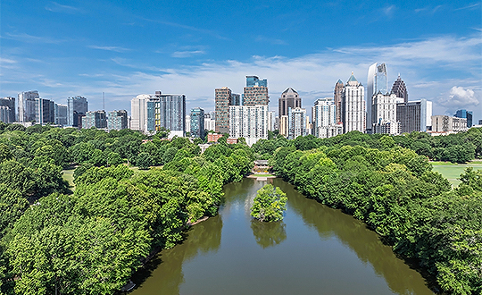 a river with trees in the middle of it