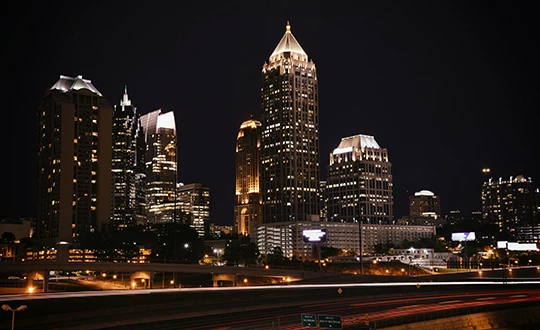 a city skyline at night