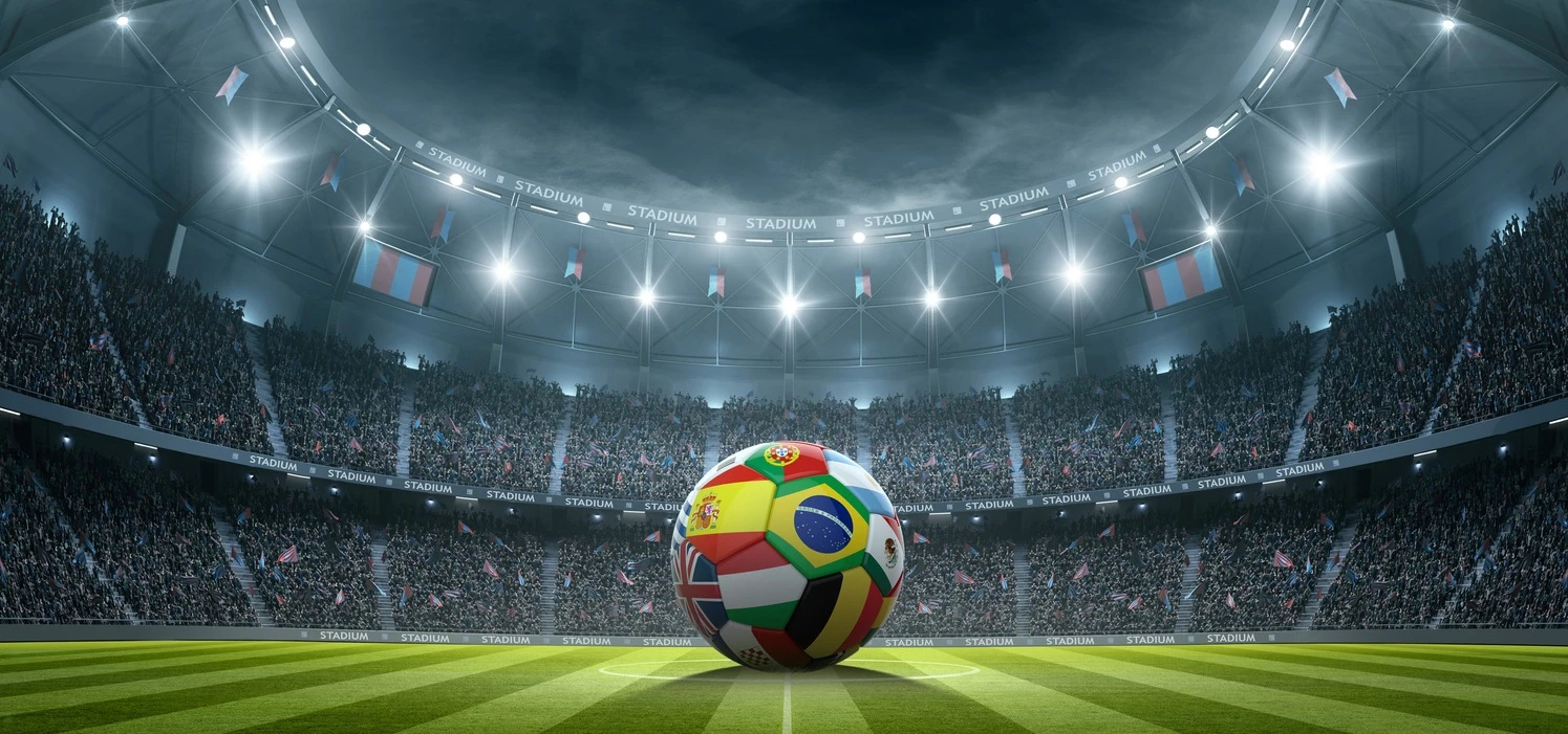 a football ball in a stadium