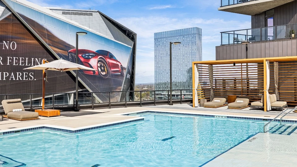 a swimming pool on a rooftop