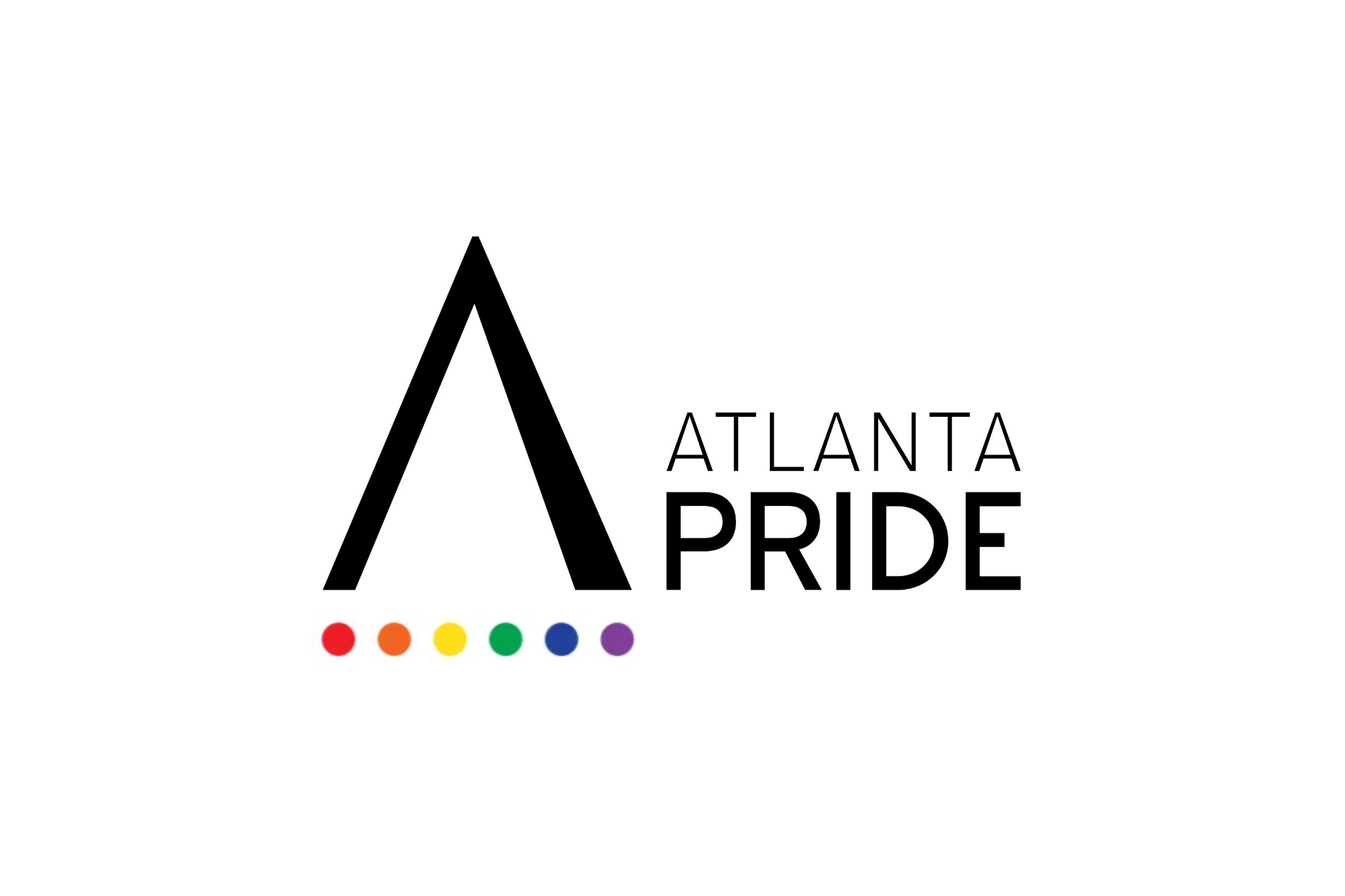 a black triangle with rainbow dots and black text