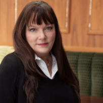 a woman with long brown hair