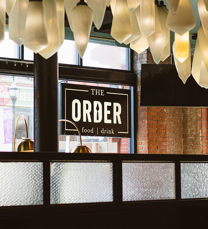 a sign in a restaurant