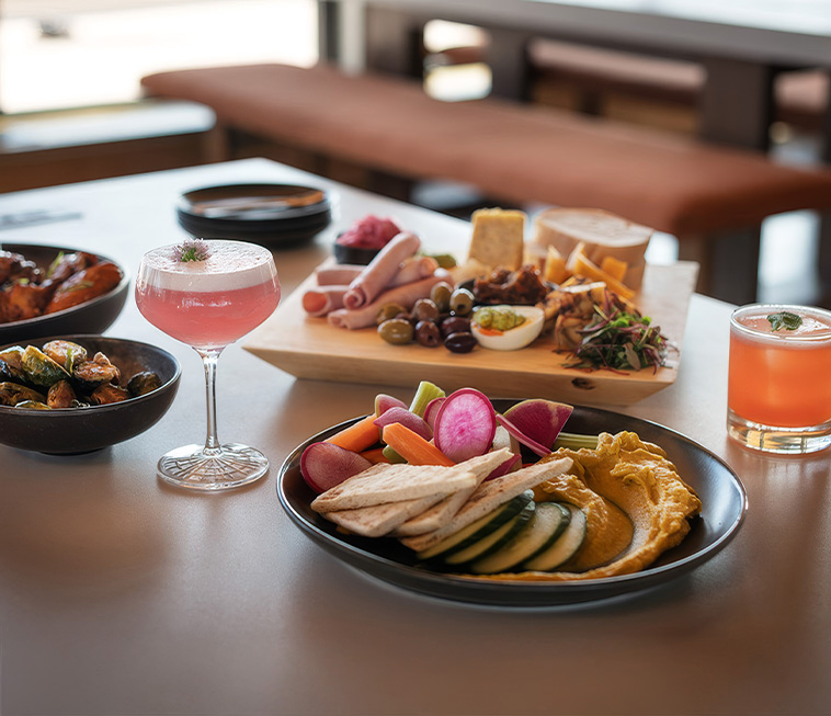 a table with food and drinks