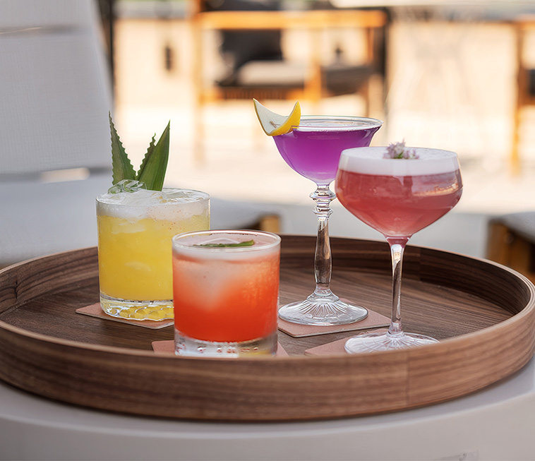 a tray of drinks on a table