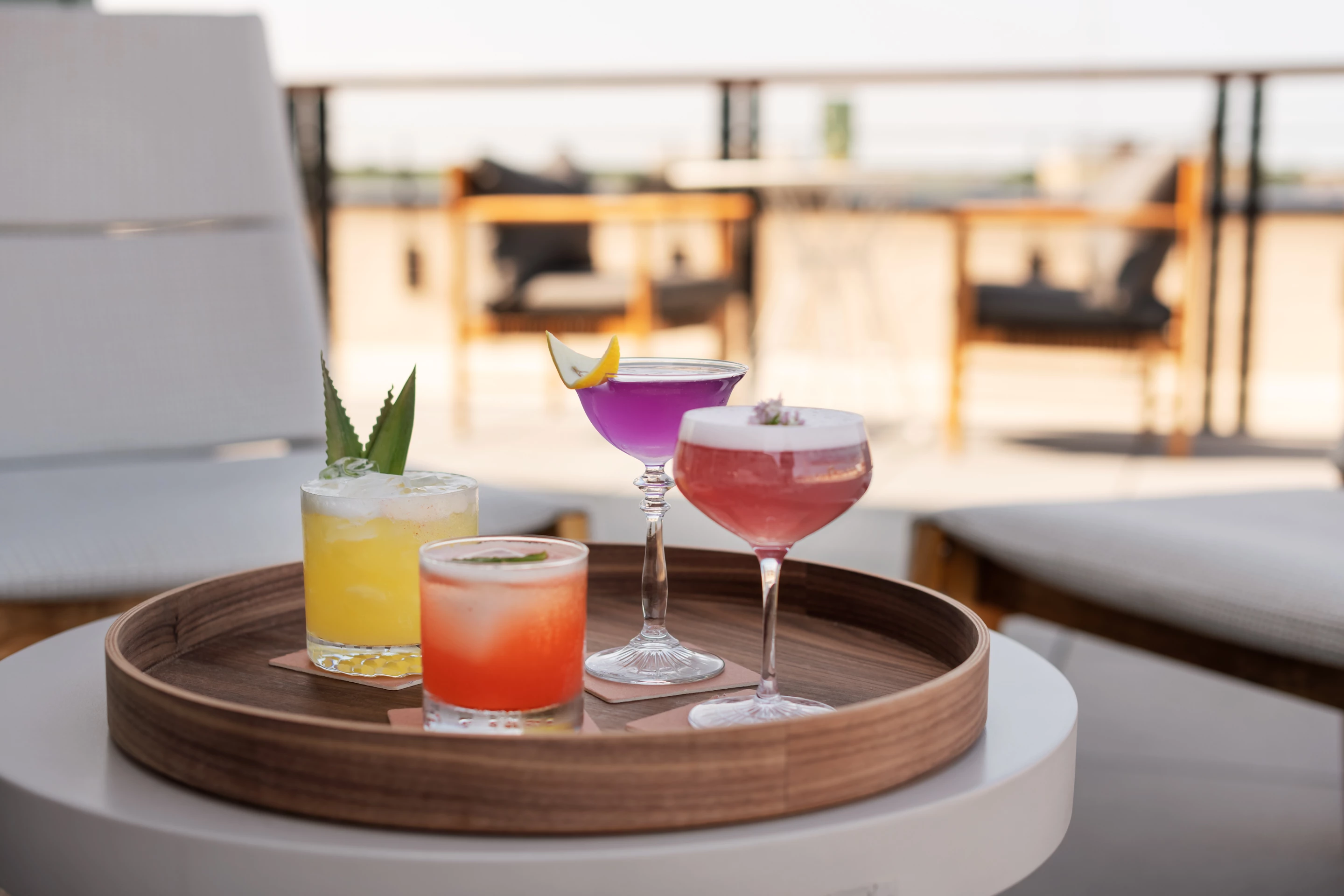 a group of drinks on a table