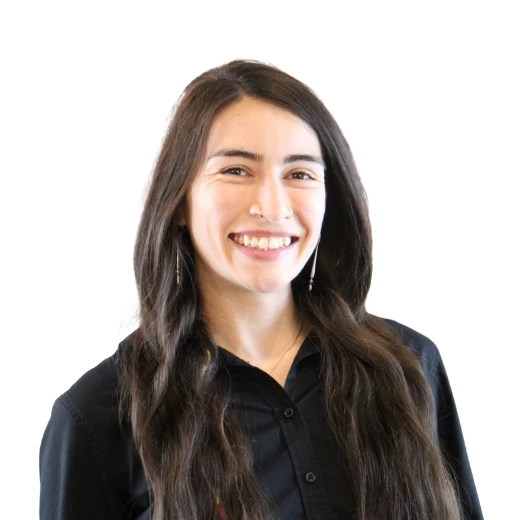 a woman with long hair smiling