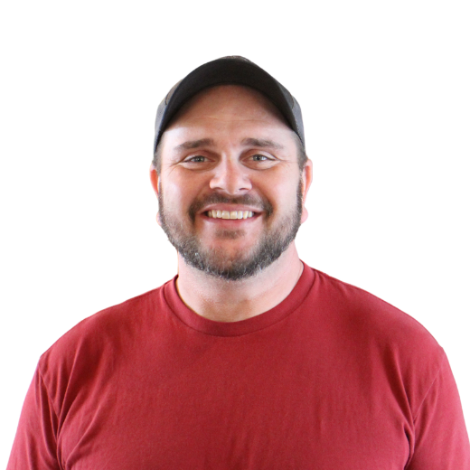 a man in a red shirt