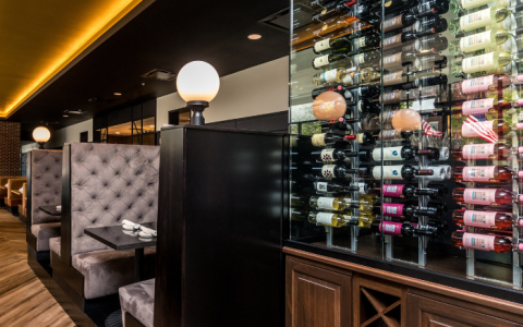 a wine rack with bottles of wine