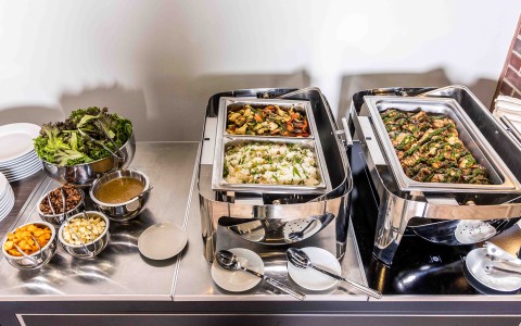food in a buffet line