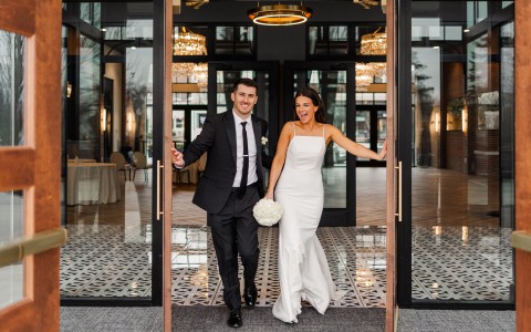 a man and woman in a wedding dress