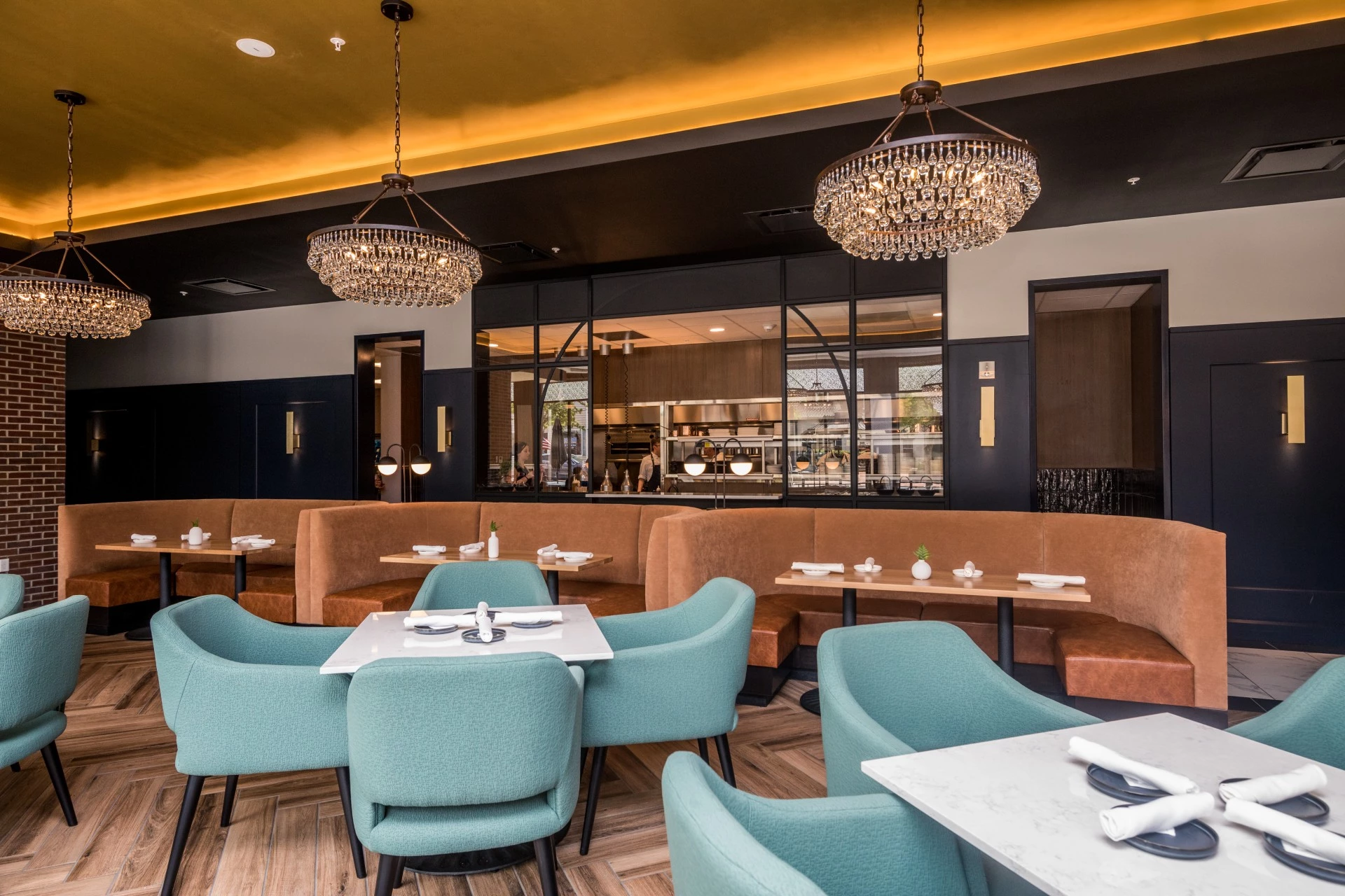 a restaurant with tables and chairs