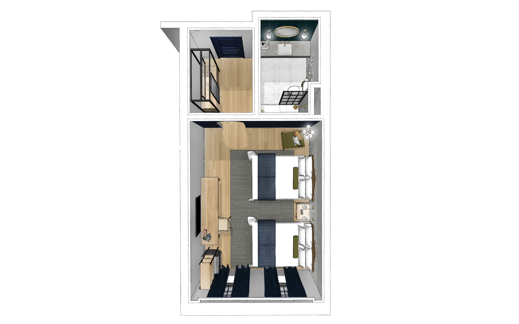 Floorplan for Deluxe Double Queen Guestroom