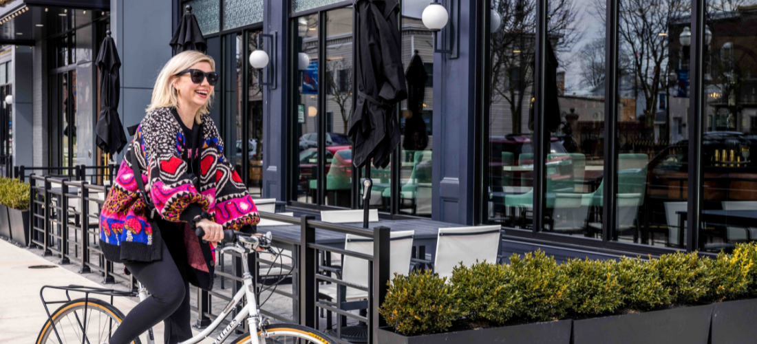 a woman on a bicycle