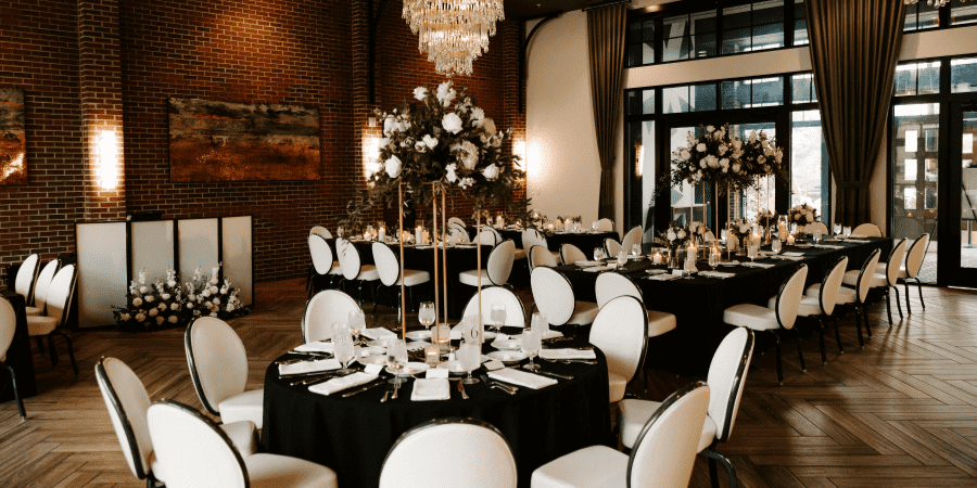 a room with tables and chairs