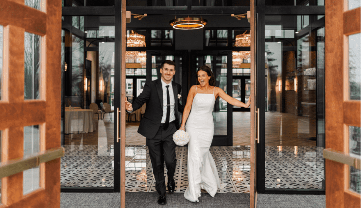 a man and woman in a wedding dress