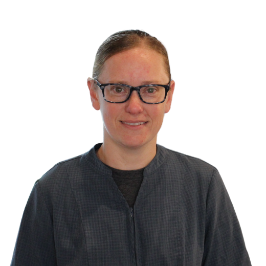 a woman wearing glasses and a black shirt