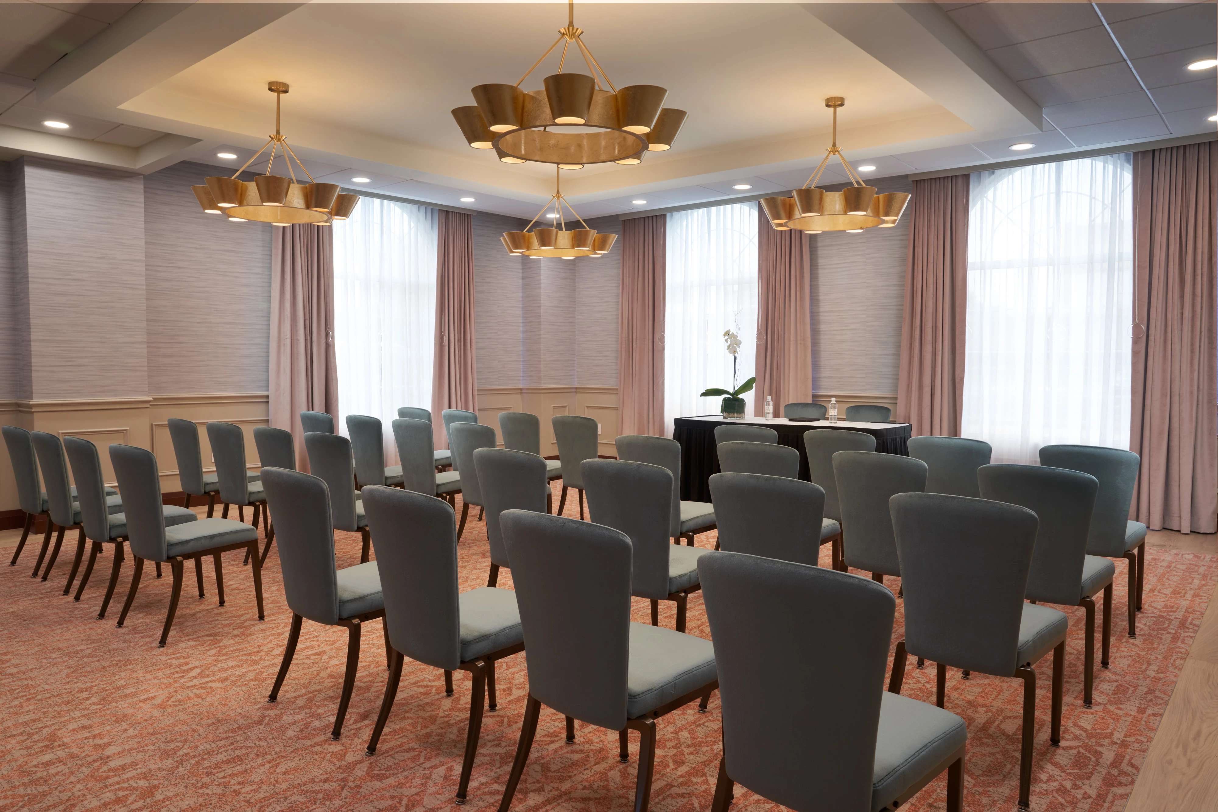 a room with chairs and a table