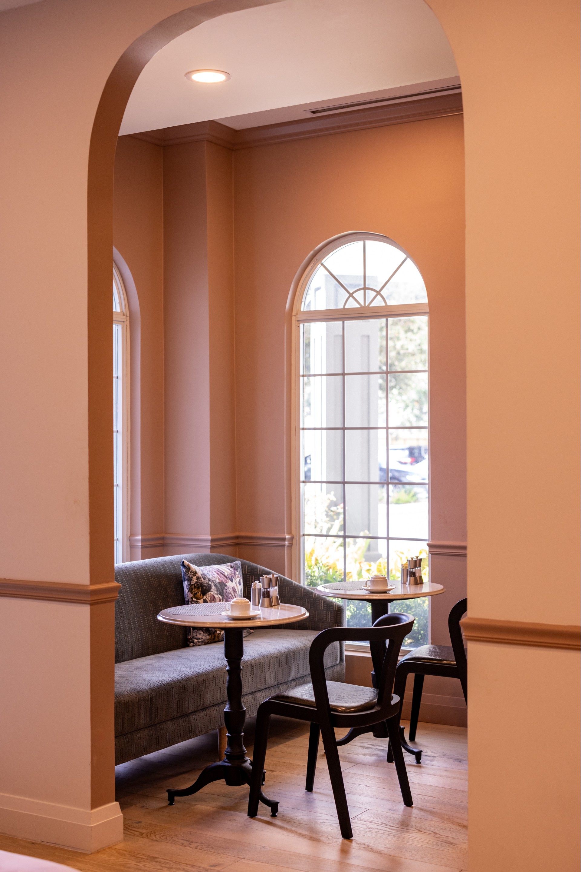a table and chairs in a room