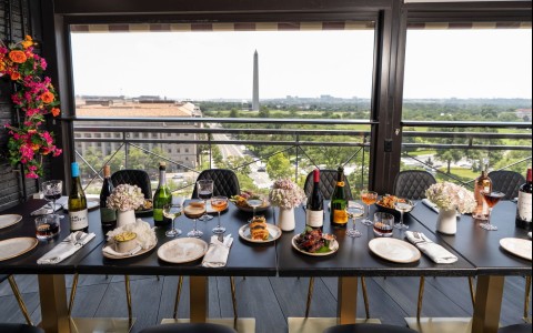 a table with food and drinks on it