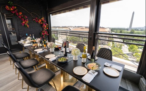 a table with food and drinks on it
