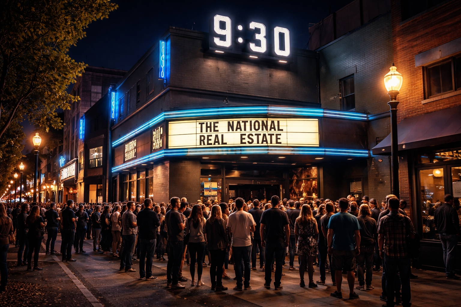 Exterior of the 9:30 Club live music venue in Washington DC on the U Street Corridor with concert fans arriving for a show