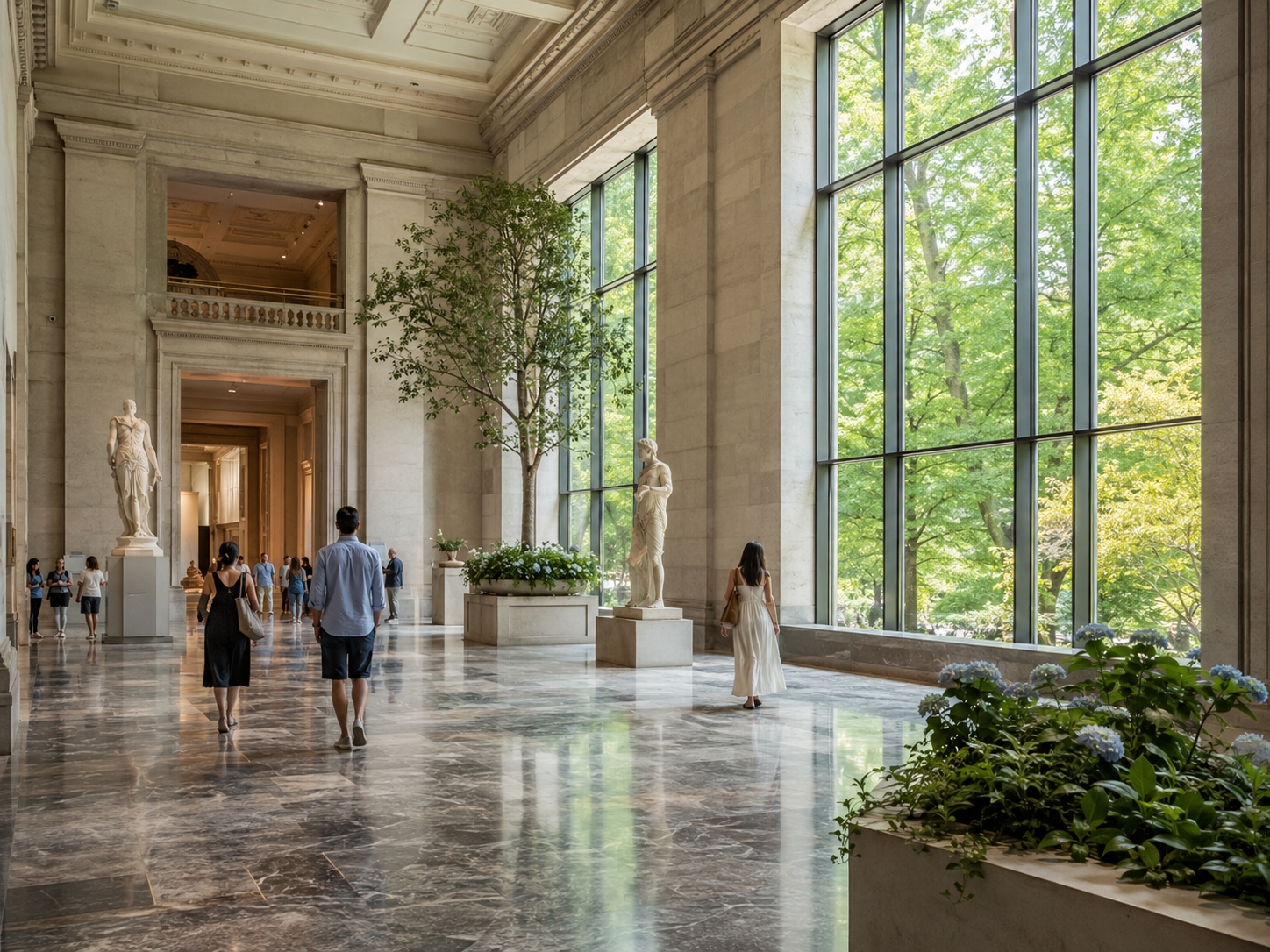 Visitors cooling off inside a Washington DC museum during a summer day near the National Mall