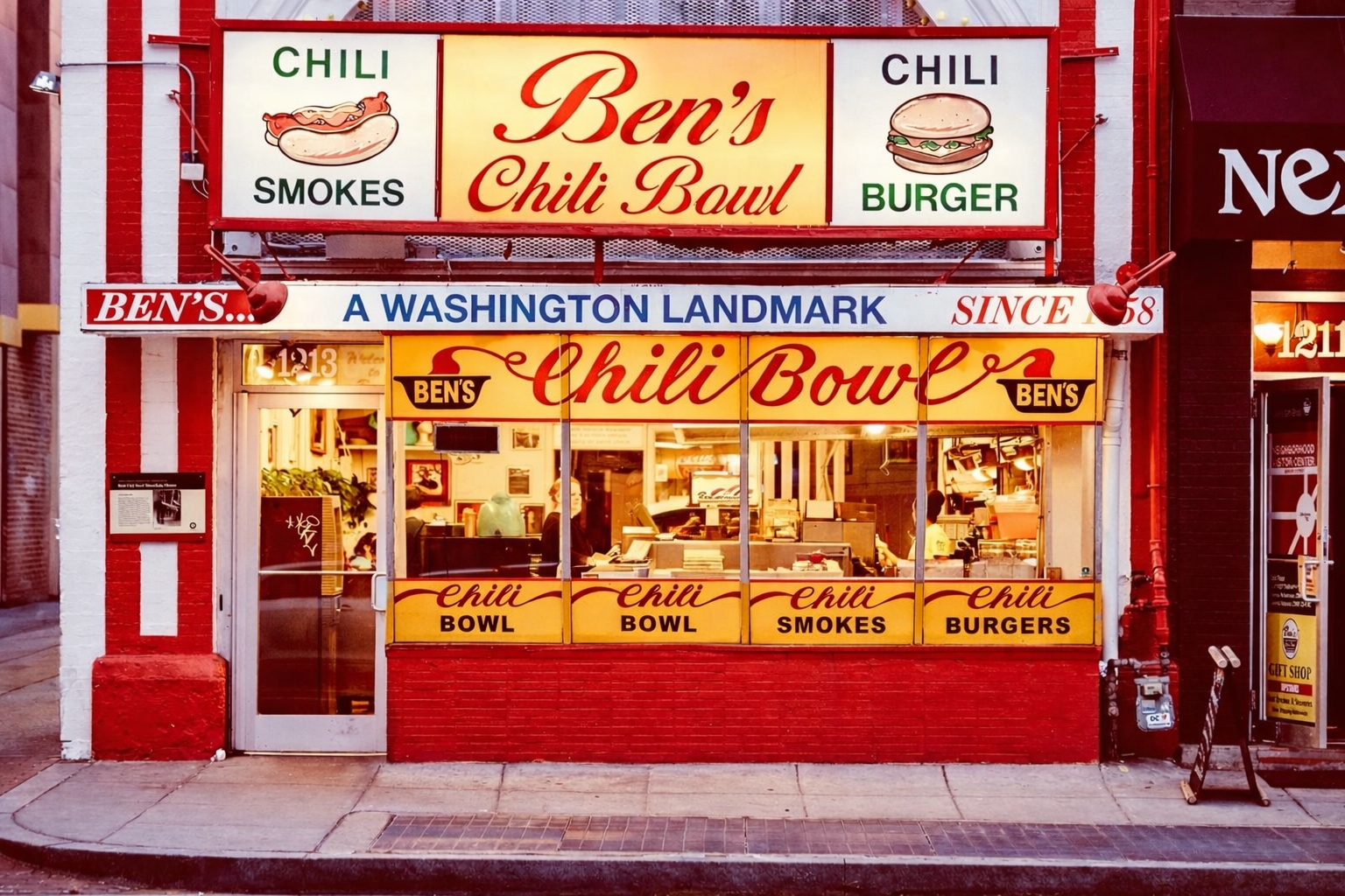 Ben’s Chili Bowl historic restaurant in Washington DC on U Street Corridor with iconic red exterior and famous chili dogs and half-smokes