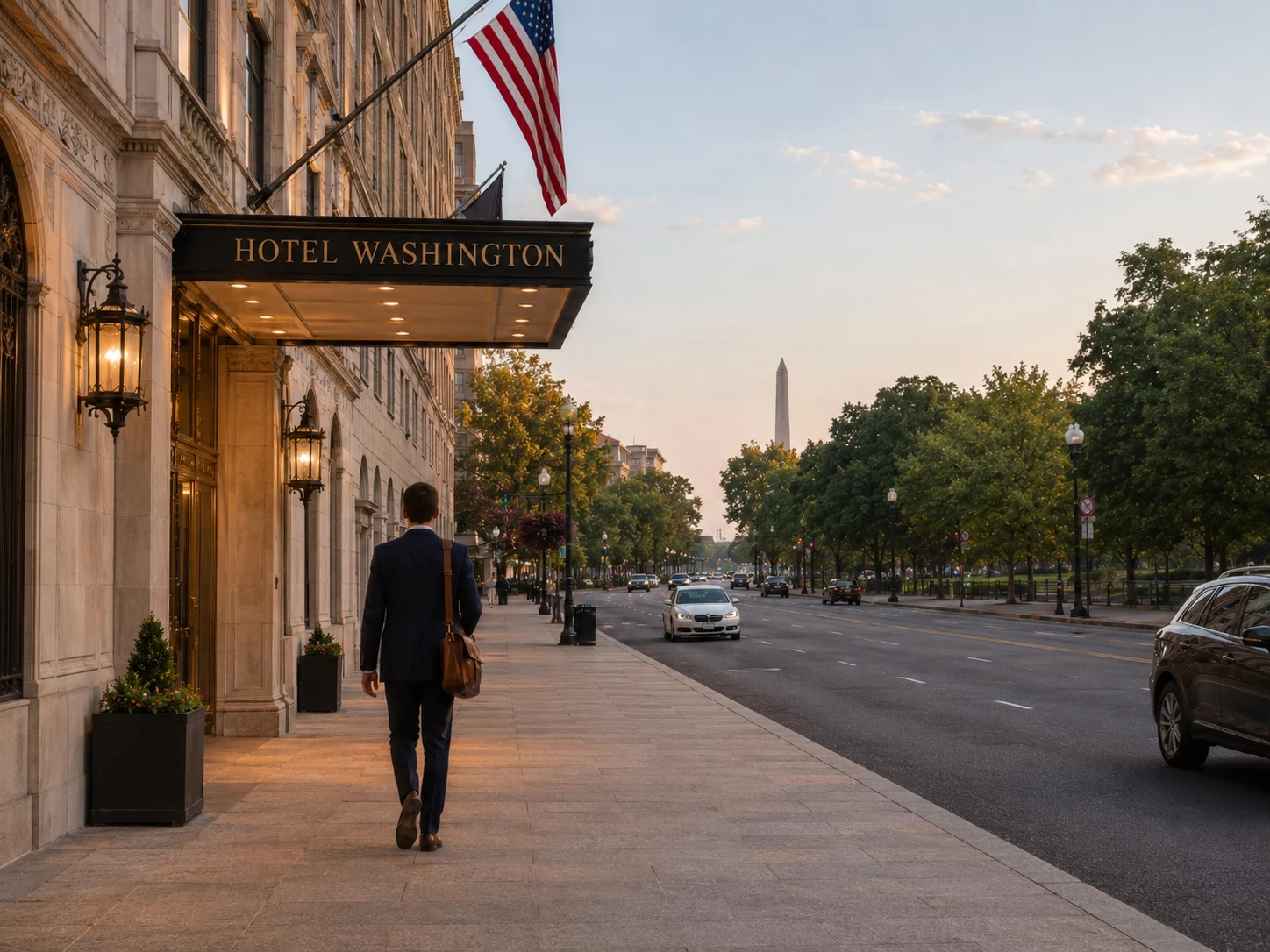 Business traveler exploring Washington DC near the National Mall during a conference trip