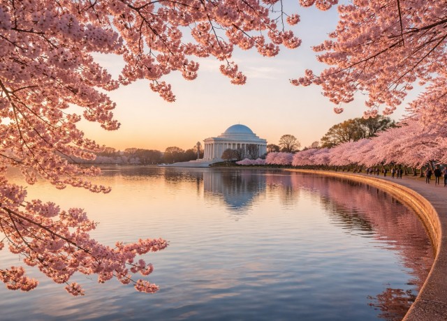 Best hotel for Washington DC cherry blossoms near the Tidal Basin at sunrise