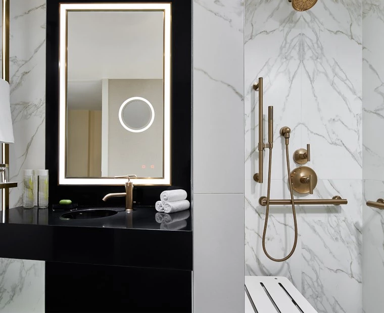 Black. gold and marble aesthetic bathroom