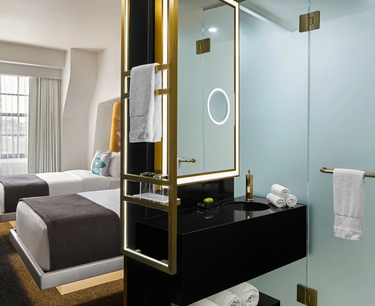 deluxe double restroom to bedroom view