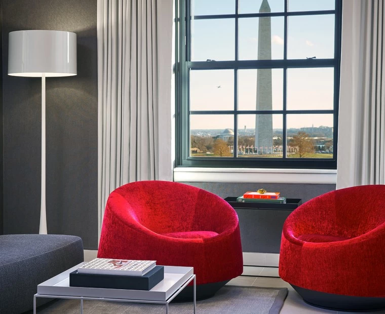 monument suite red couch chairs