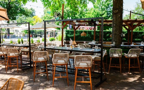 a table and chairs outside