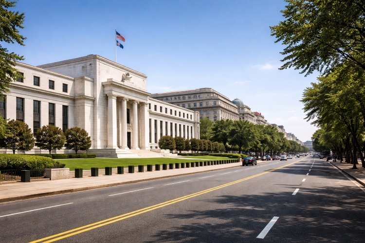 Constitution Avenue view with Federal Reserve Building and nearby landmarks in Washington DC