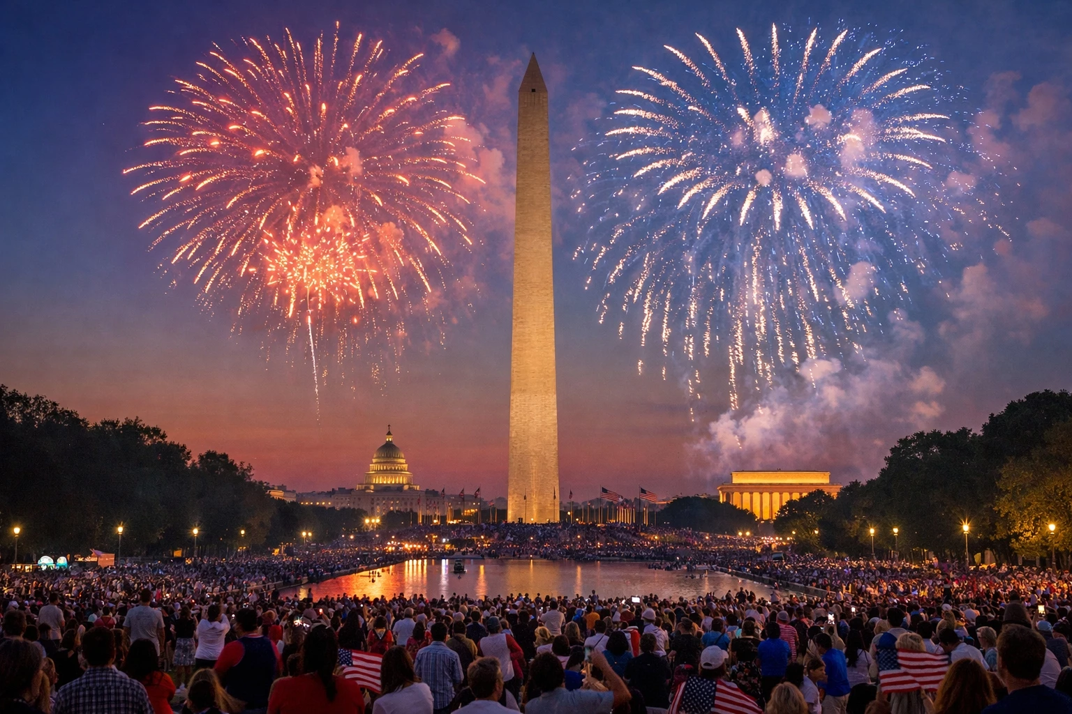 Fireworks over the National Mall in Washington DC during DC250 celebrations for America’s 250th birthday