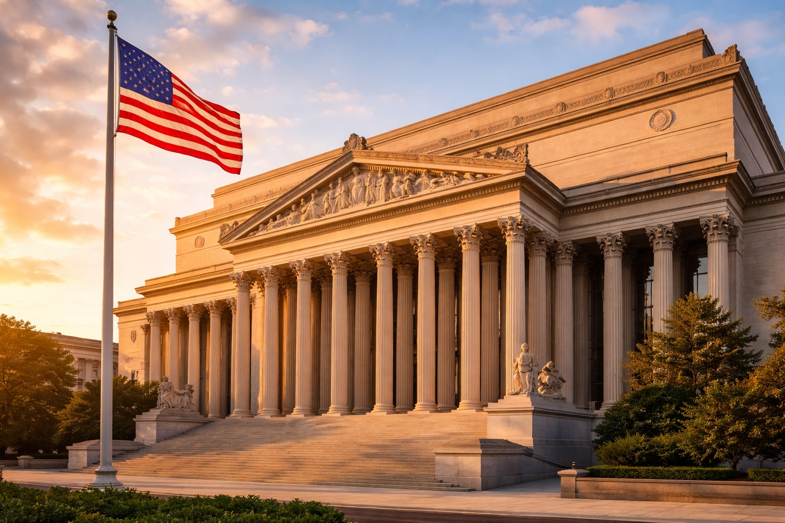 National Archives building in Washington DC where the Declaration of Independence is displayed inside the Rotunda for the Charters of Freedom